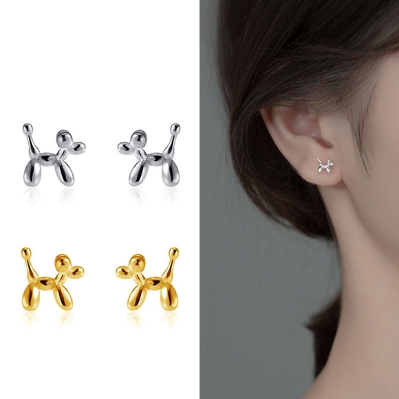 NEW White Gold Plated Balloon Dog Stud Earrings - Picture 11 of 15